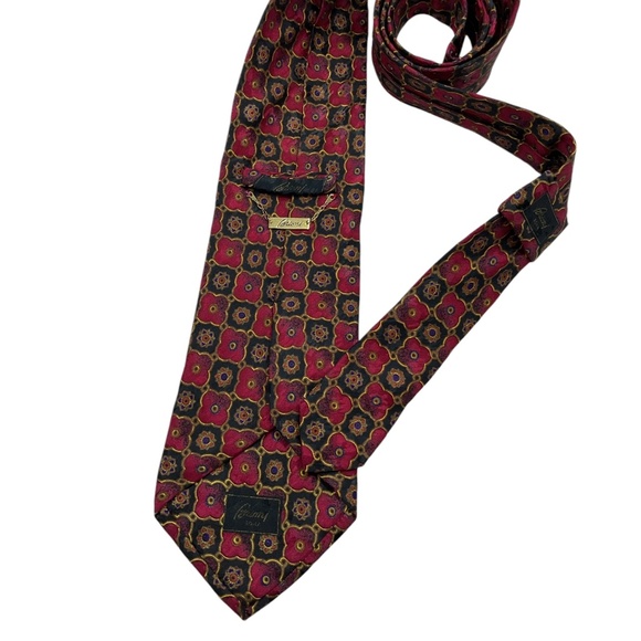 BRIONI Black/Burgundy Geometric Silk LUXURY Tie HANDMADE ITALY - Picture 2 of 7